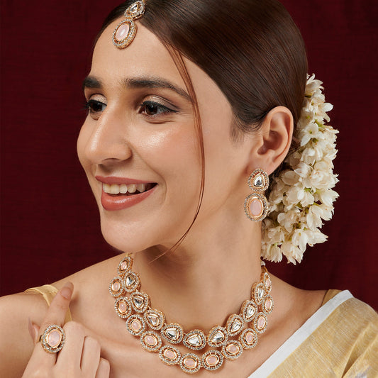 Teejh Parina Peach and Gold Necklace Set