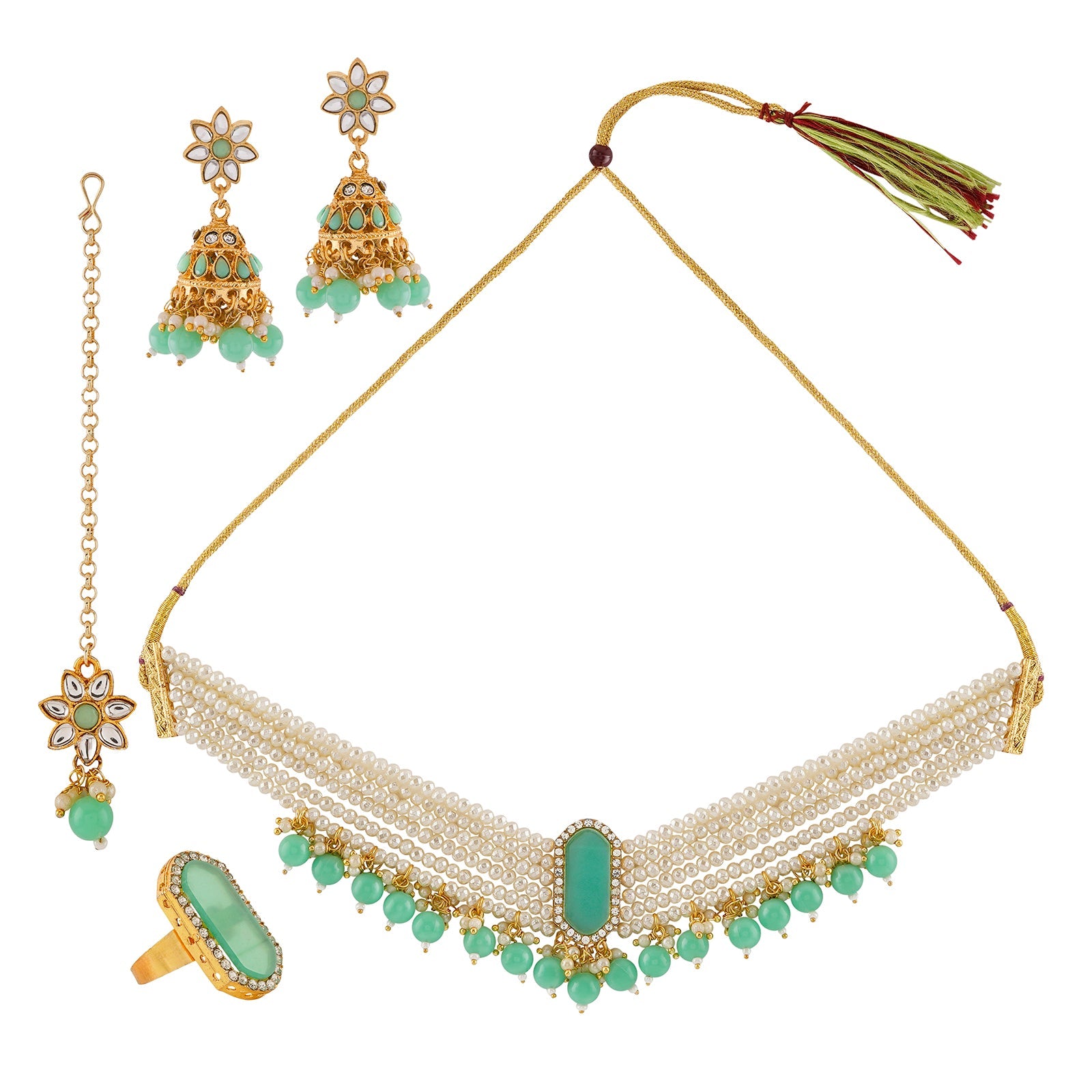 Teejh Nivisha Green and Gold Necklace Set