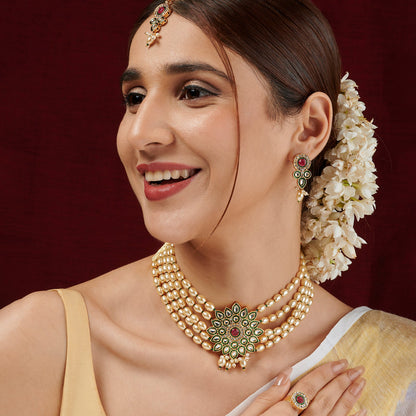 Teejh Ghazal Red and Green Gold Necklace Set
