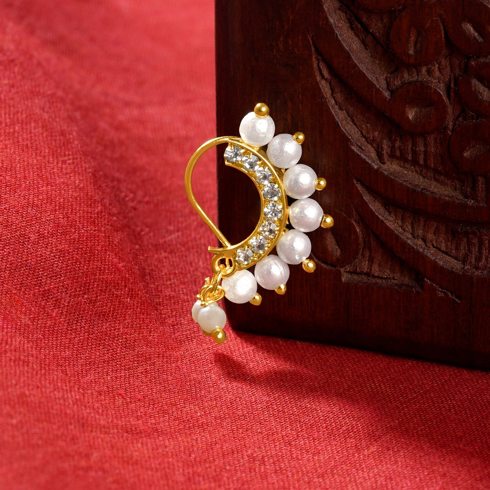 Teejh Hamsini Pearl and White stone Nosepin