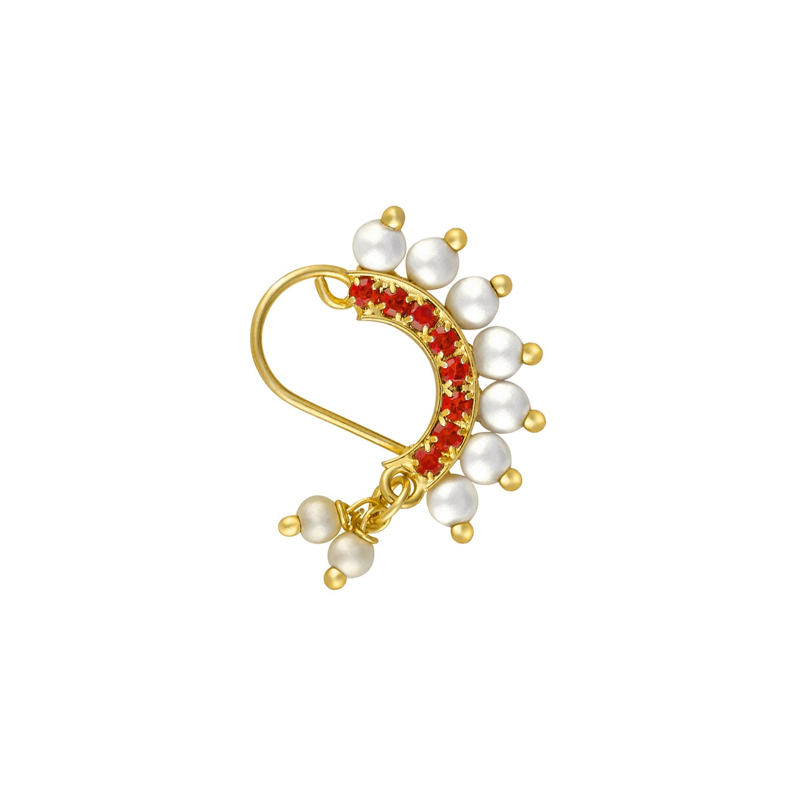 Teejh Hamsini Pearl and Red stone Nosepin