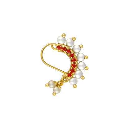 Teejh Hamsini Pearl and Red stone Nosepin