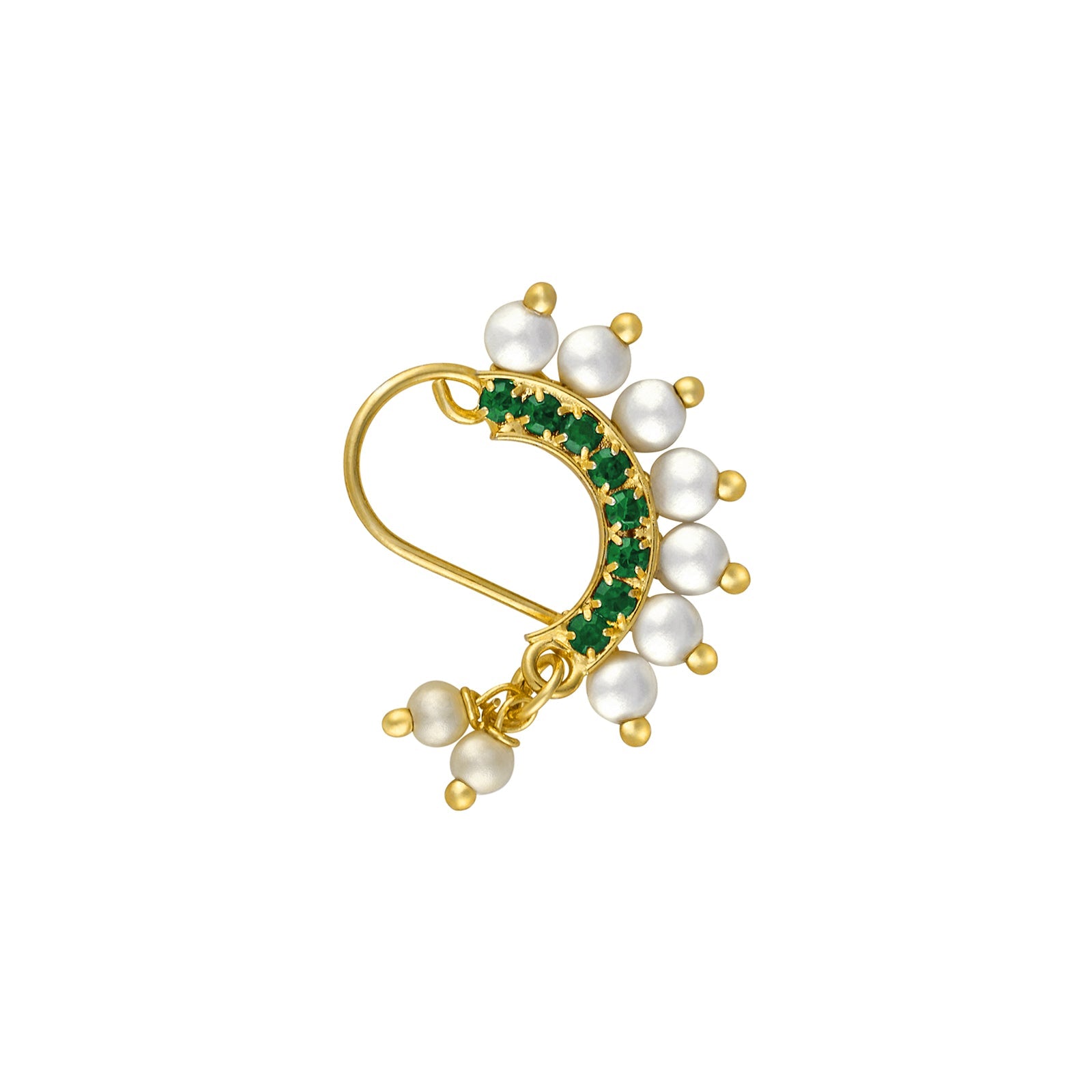 Teejh Hamsini Pearl and Green stone Nosepin