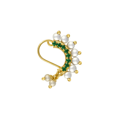 Teejh Hamsini Pearl and Green stone Nosepin
