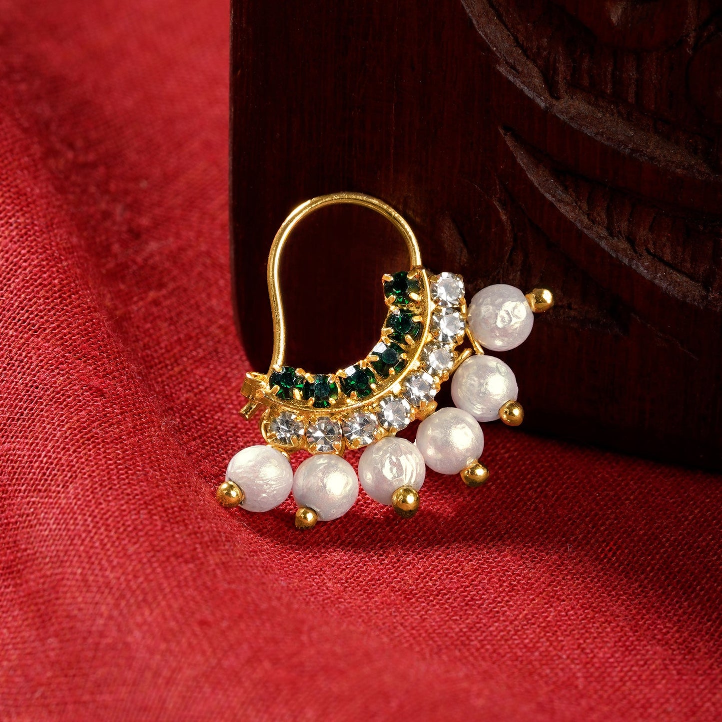 Teejh Shoni White and Green Gold Nosepin