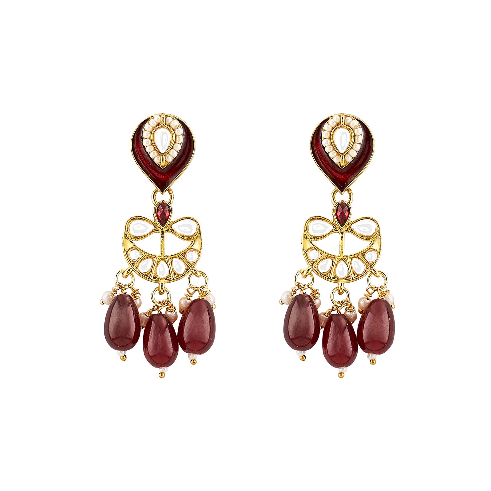 Teejh Sumana Maroon beaded Gold Necklace set