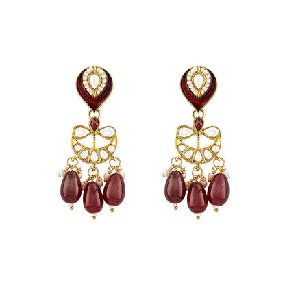 Teejh Sumana Maroon beaded Gold Necklace set