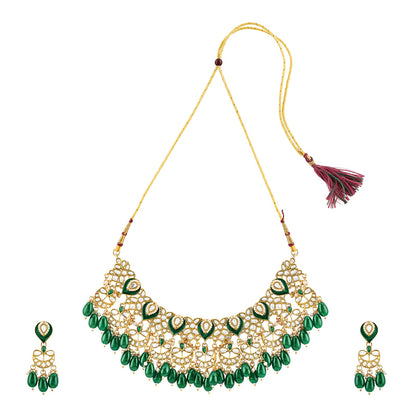 Teejh Sumana Green beaded Gold Necklace set