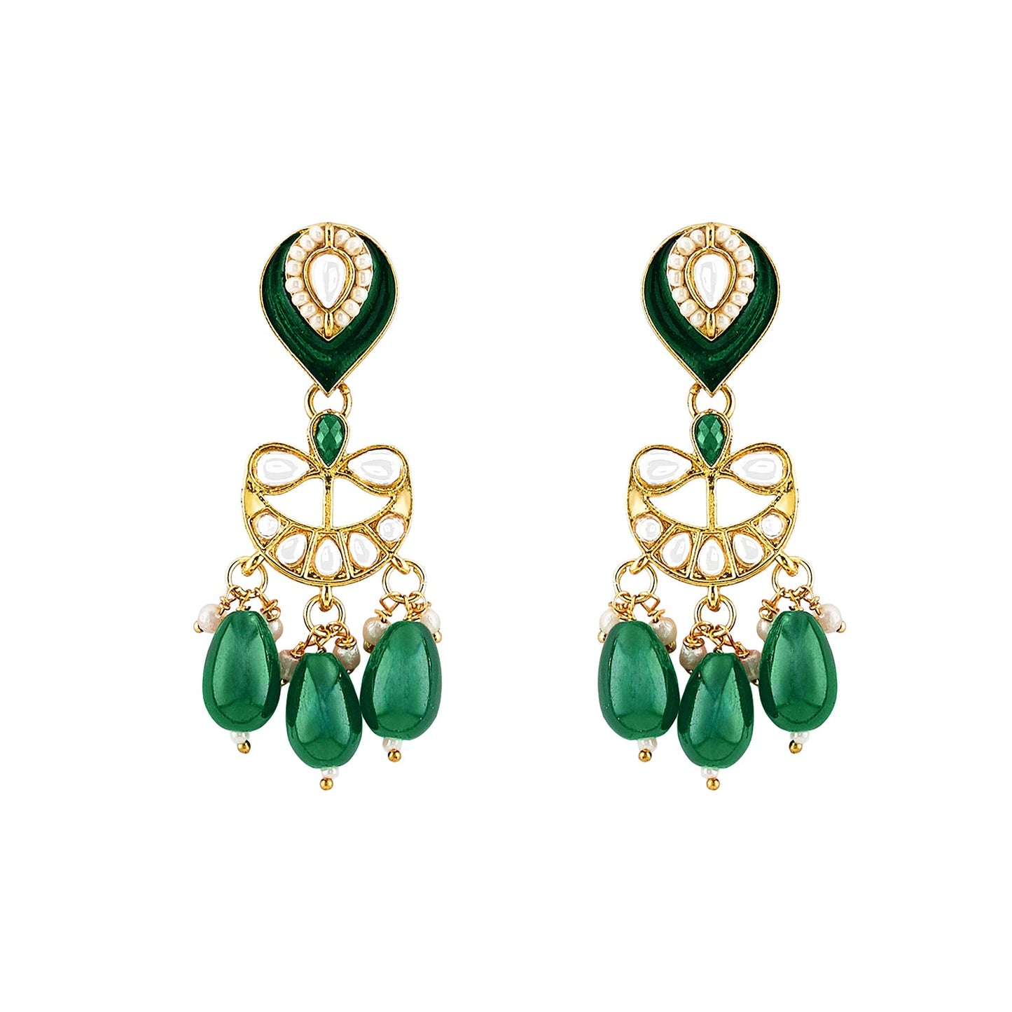 Teejh Sumana Green beaded Gold Necklace set