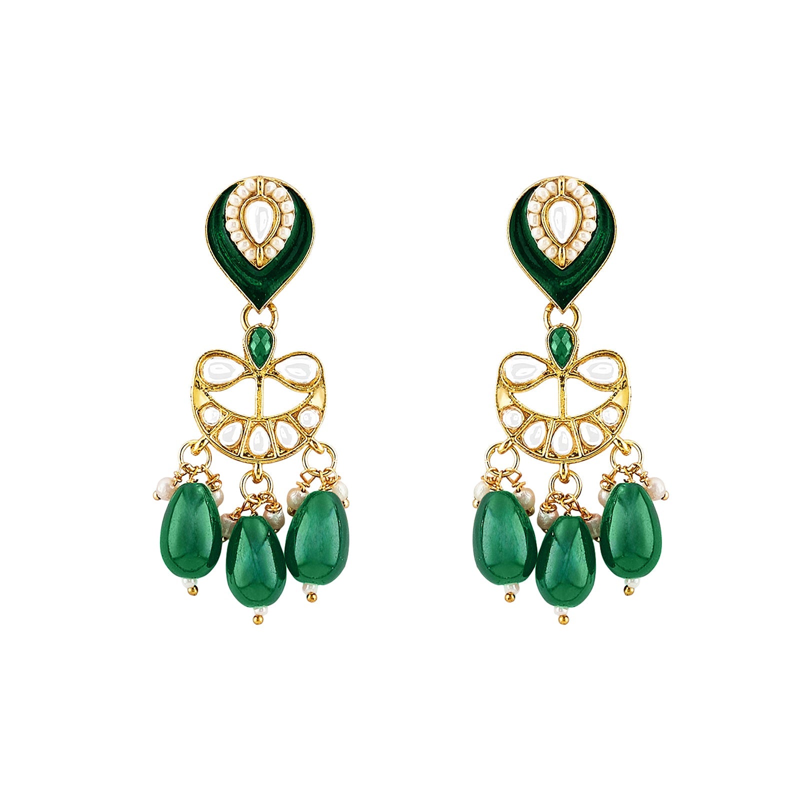 Teejh Sumana Green beaded Gold Necklace set