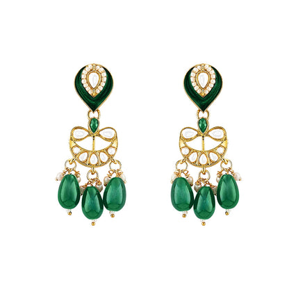 Teejh Sumana Green beaded Gold Necklace set