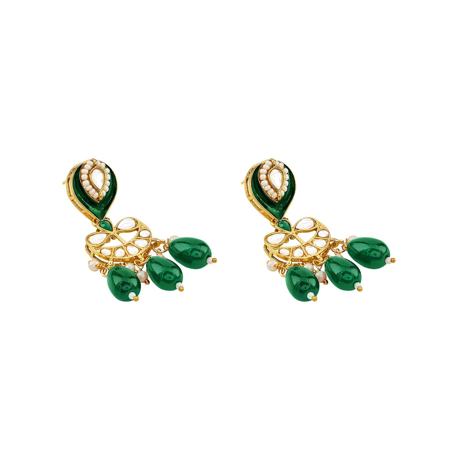 Teejh Sumana Green beaded Gold Necklace set
