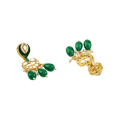 Teejh Sumana Green beaded Gold Necklace set