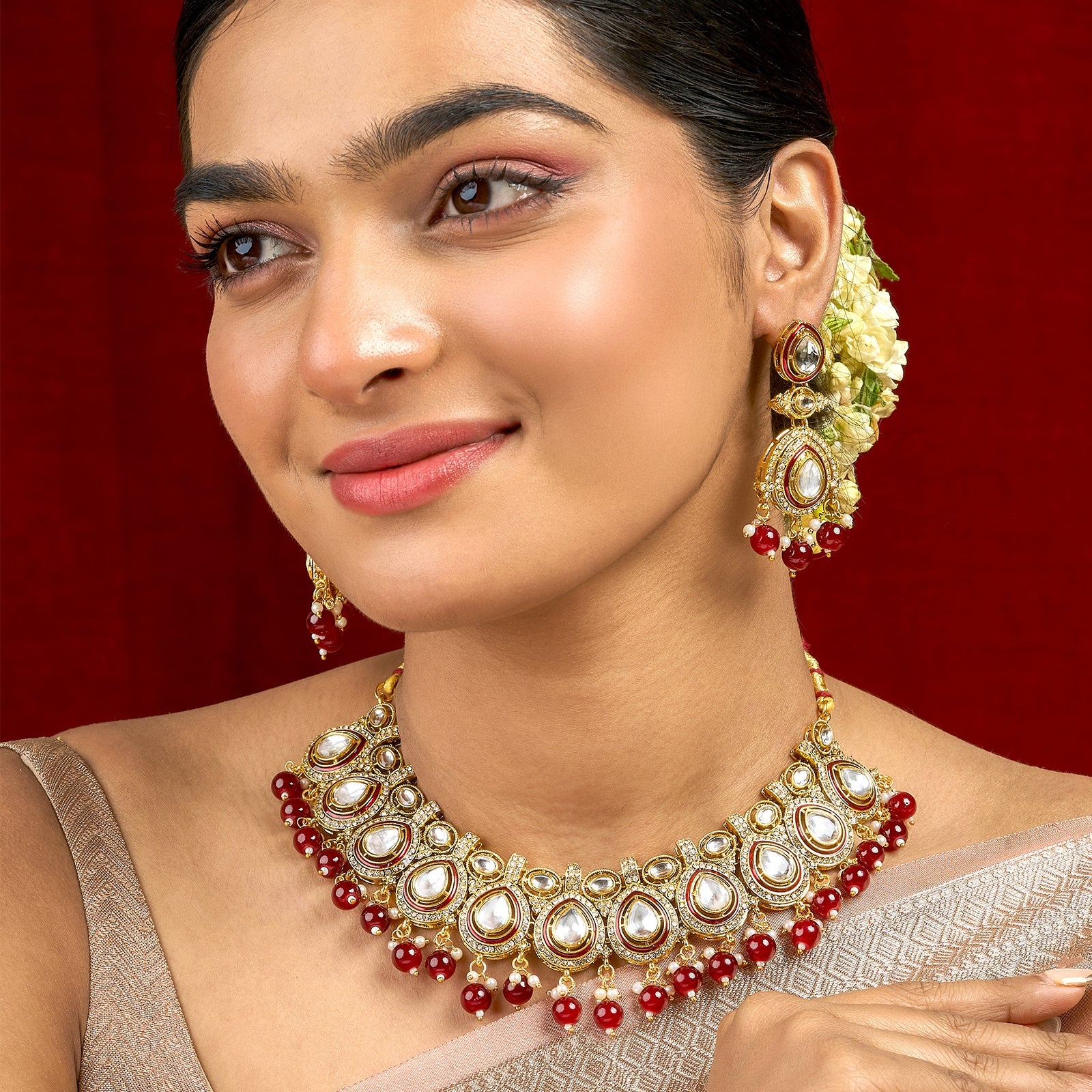 Teejh Vismaya Maroon Gold Necklace set