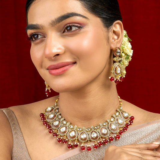 Teejh Vismaya Maroon Gold Necklace set