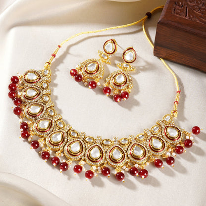 Teejh Vismaya Maroon Gold Necklace set