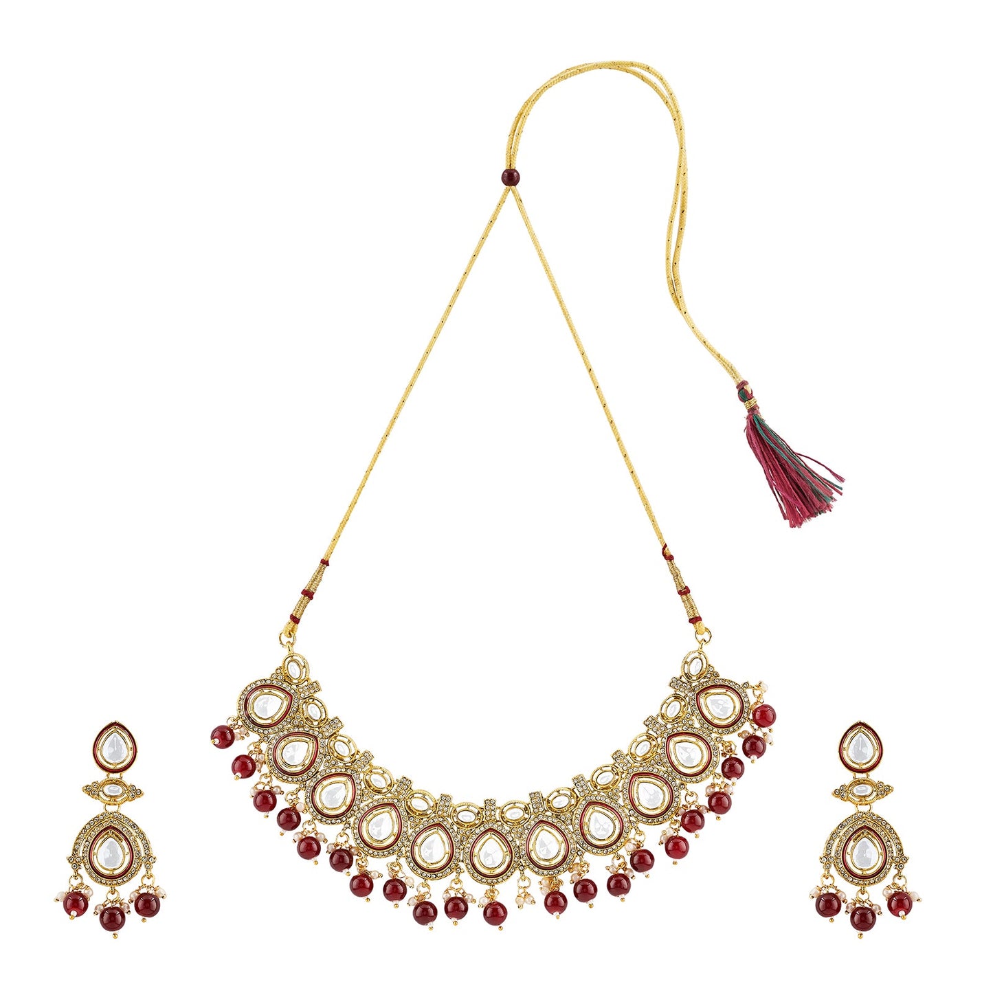 Teejh Vismaya Maroon Gold Necklace set