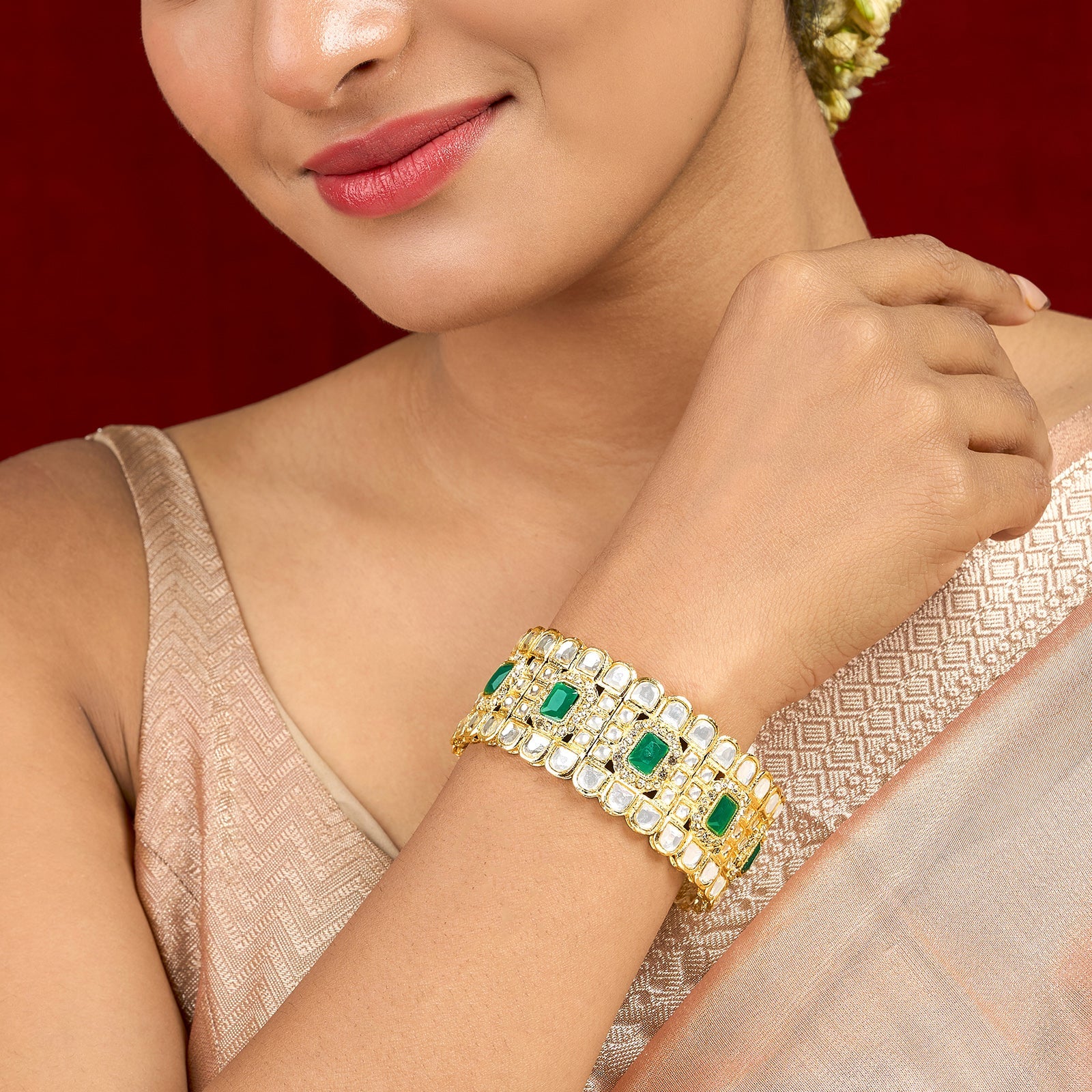 Teejh Kaarvi Green stone Gold Bracelet