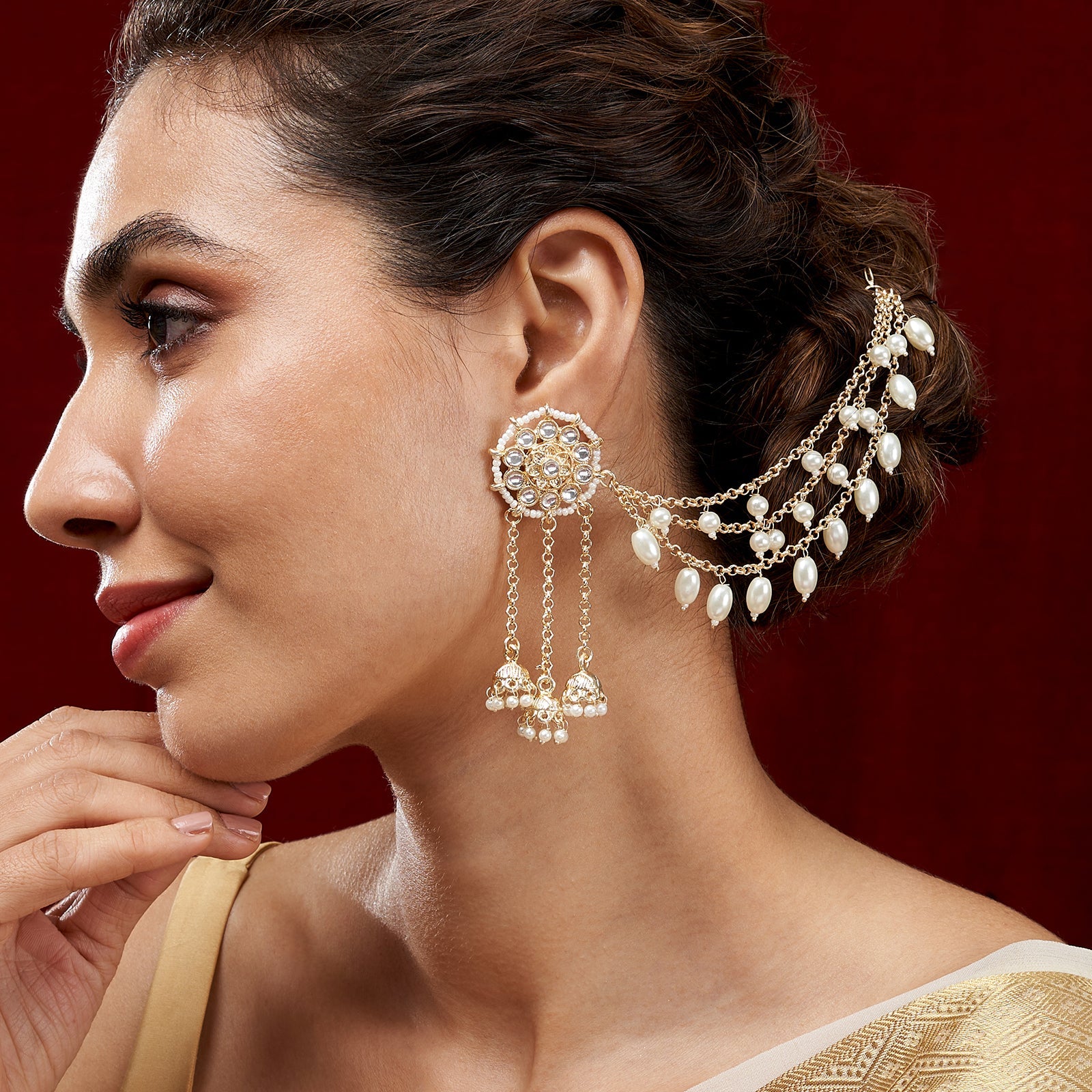 Teejh Manjiri Gold Polki Kanchain Earrings