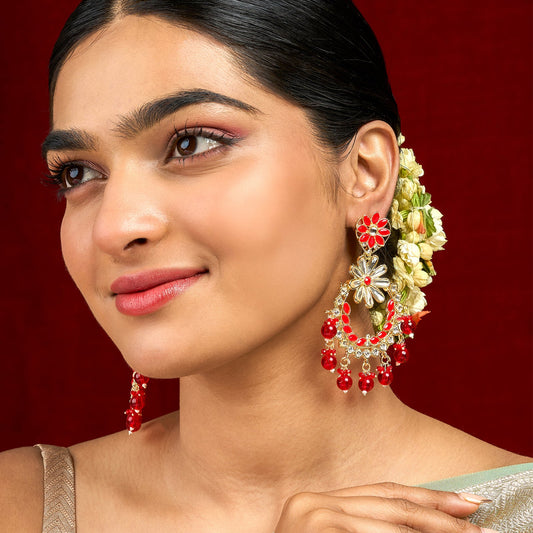 Teejh Morena Red Gold Chandbali Earrings