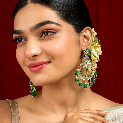 Teejh Morena Green Gold Chandbali Earrings
