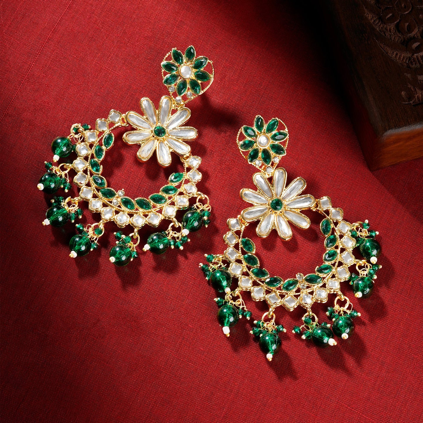 Teejh Morena Green Gold Chandbali Earrings
