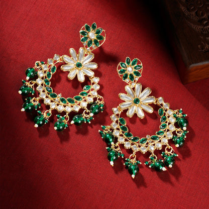 Teejh Morena Green Gold Chandbali Earrings
