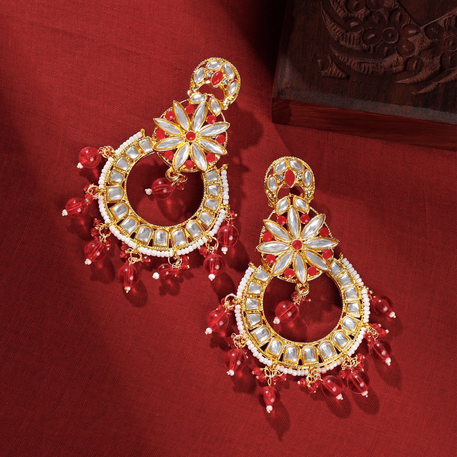 Teejh Zuri Red Gold Chandbali Earrings
