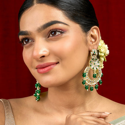 Teejh Zuri Green Gold Chandbali Earrings
