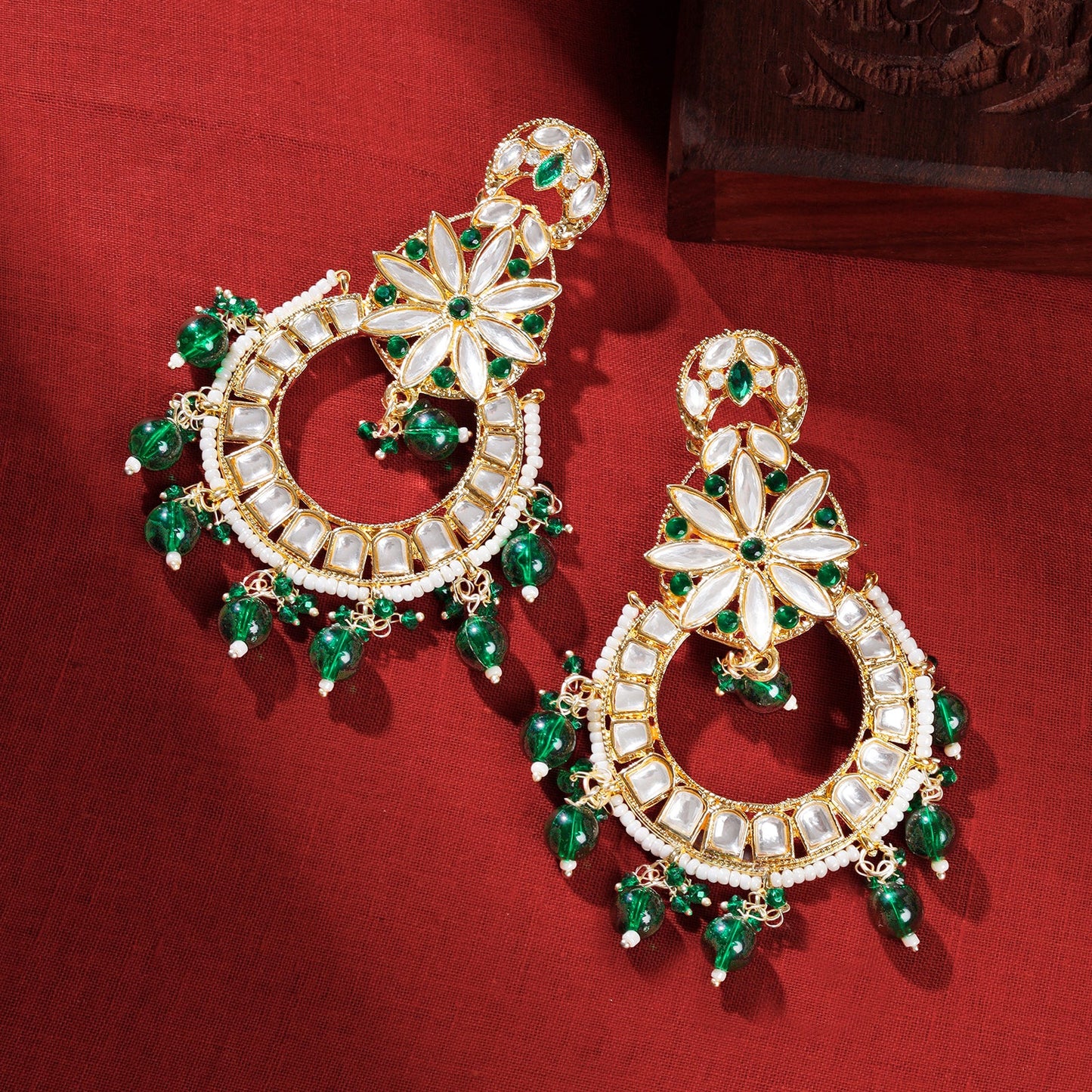 Teejh Zuri Green Gold Chandbali Earrings