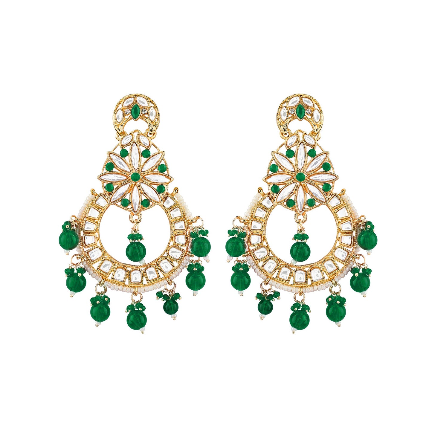 Teejh Zuri Green Gold Chandbali Earrings