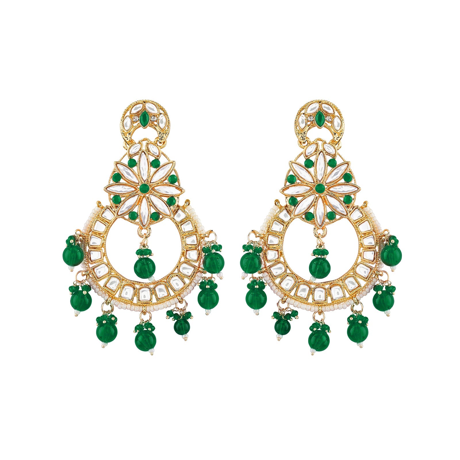 Teejh Zuri Green Gold Chandbali Earrings