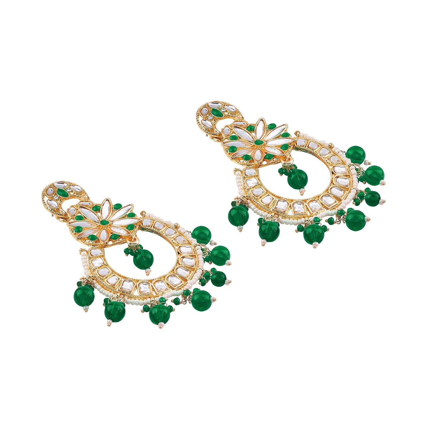 Teejh Zuri Green Gold Chandbali Earrings