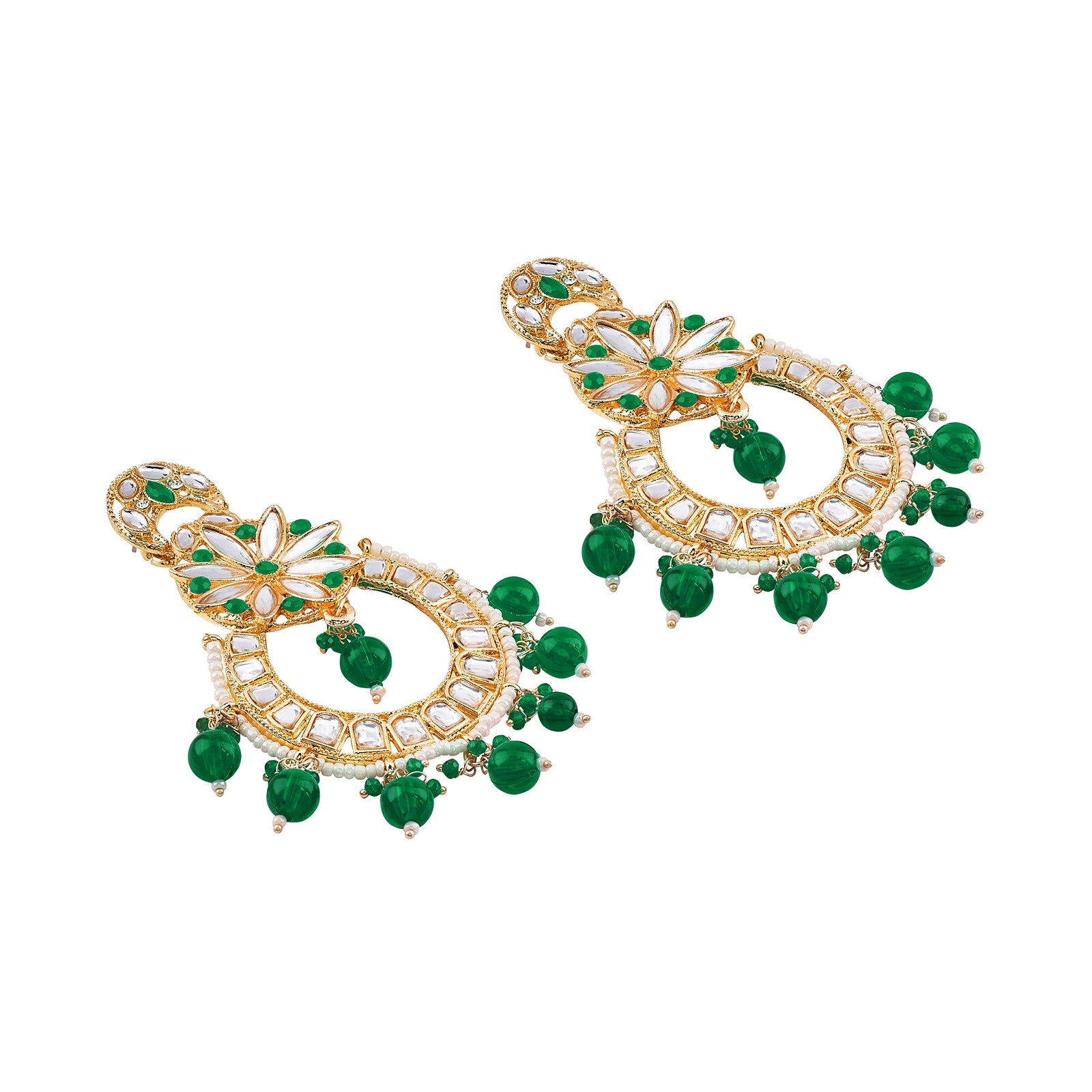 Teejh Zuri Green Gold Chandbali Earrings