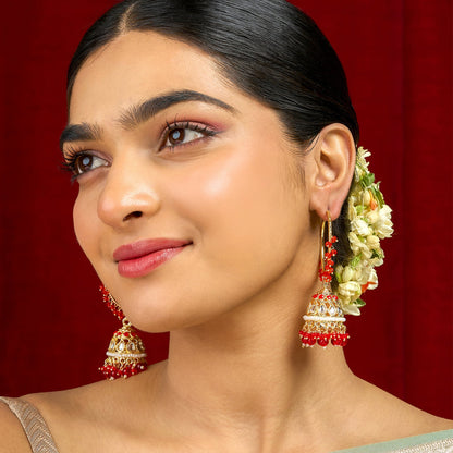 Teejh Raha Red Gold Jhumki Earrings