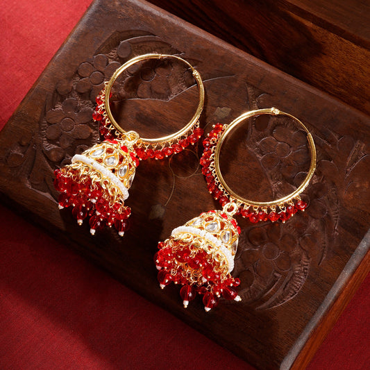 Teejh Raha Red Gold Jhumki Earrings