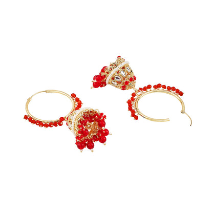 Teejh Raha Red Gold Jhumki Earrings