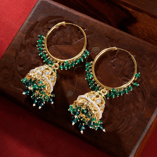 Teejh Raha Green Gold Jhumki Earrings
