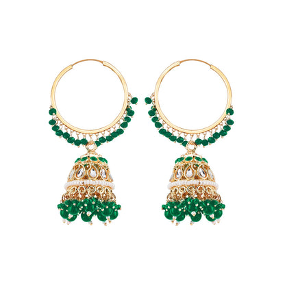 Teejh Raha Green Gold Jhumki Earrings