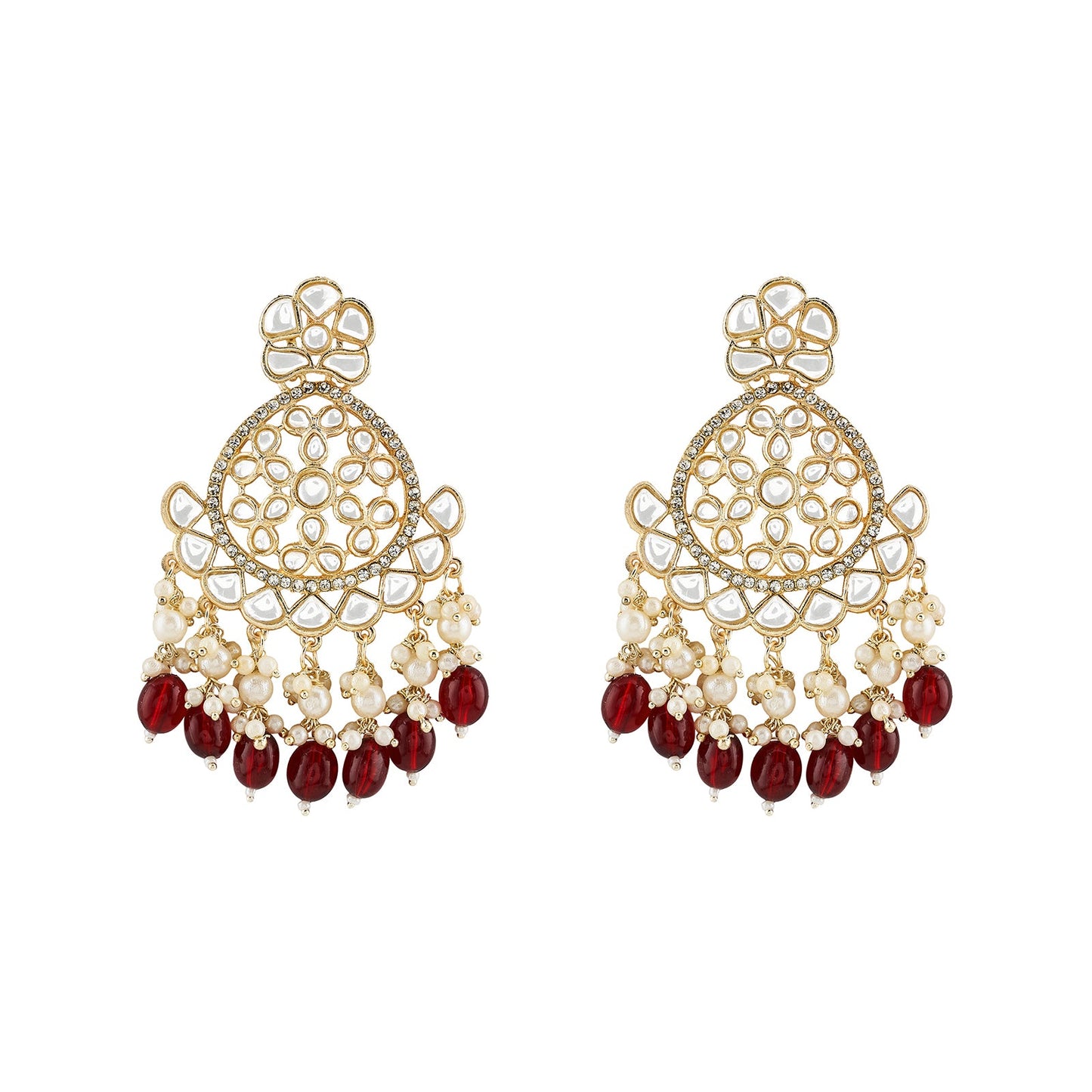 Teejh Rosa Maroon Gold chandbali Earrings