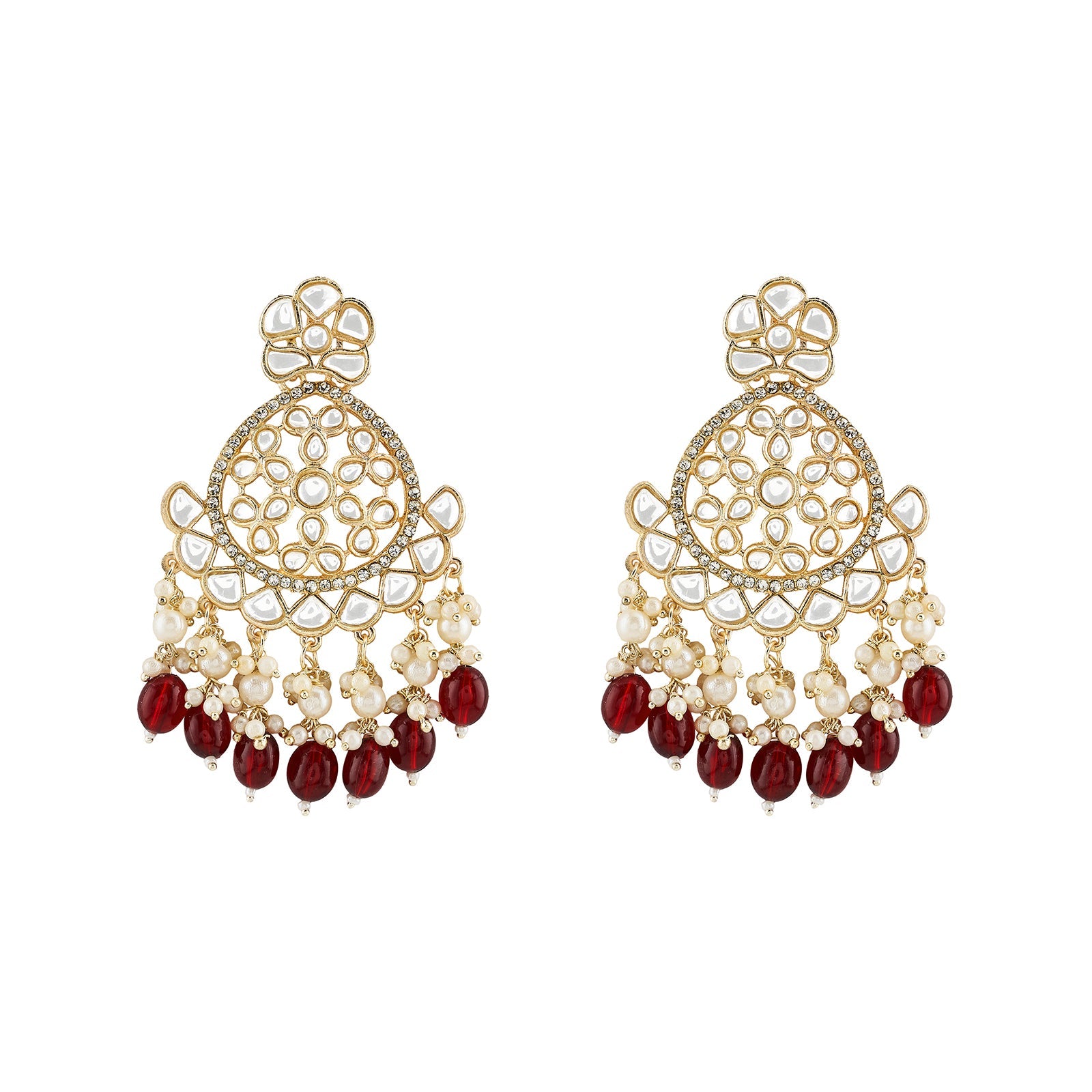 Teejh Rosa Maroon Gold chandbali Earrings