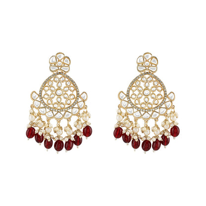Teejh Rosa Maroon Gold chandbali Earrings