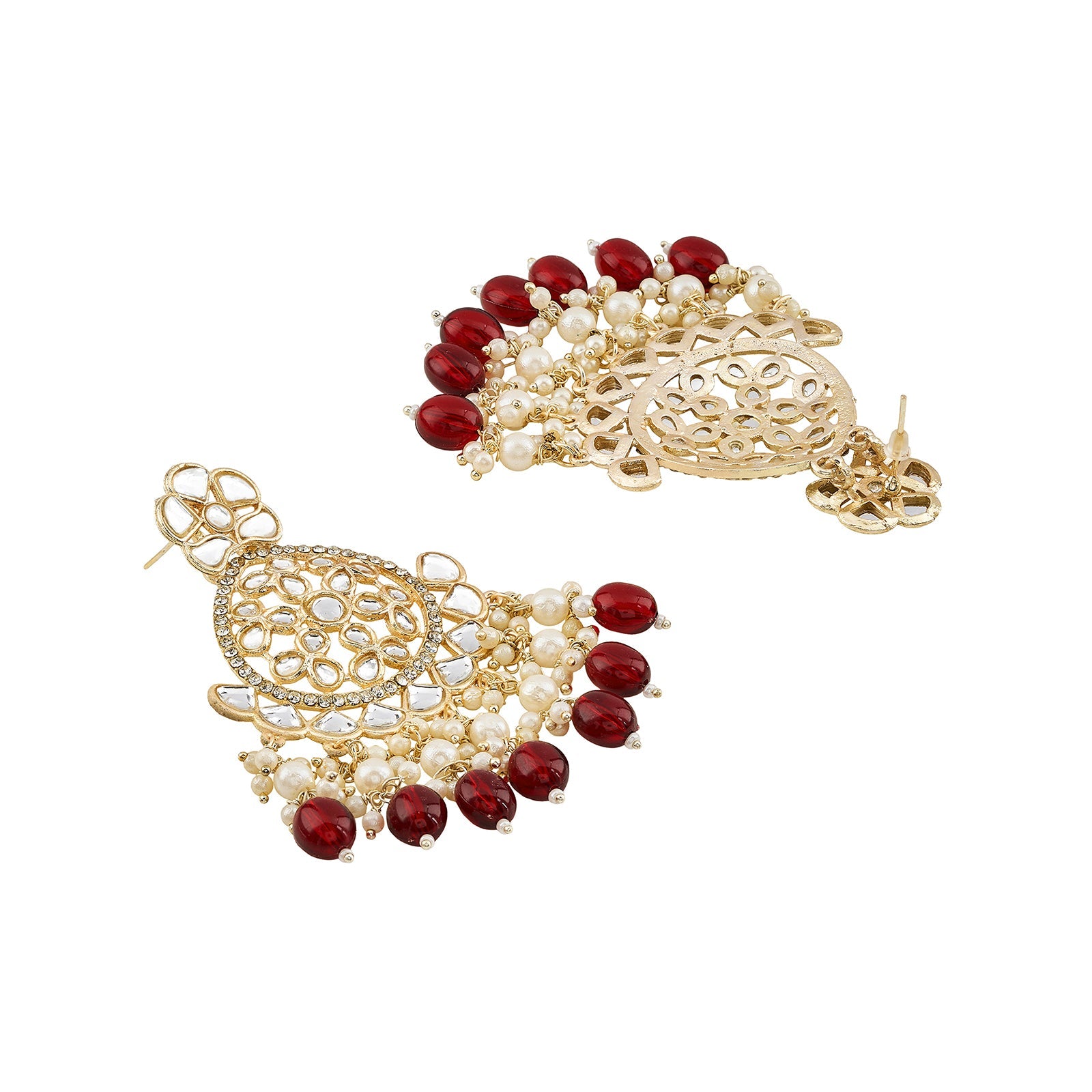 Teejh Rosa Maroon Gold chandbali Earrings