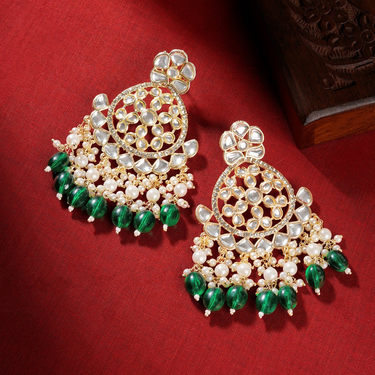 Teejh Rosa Green Gold chandbali Earrings