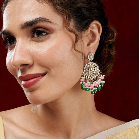Teejh Nur Pink and Green Bead Gold Earrings