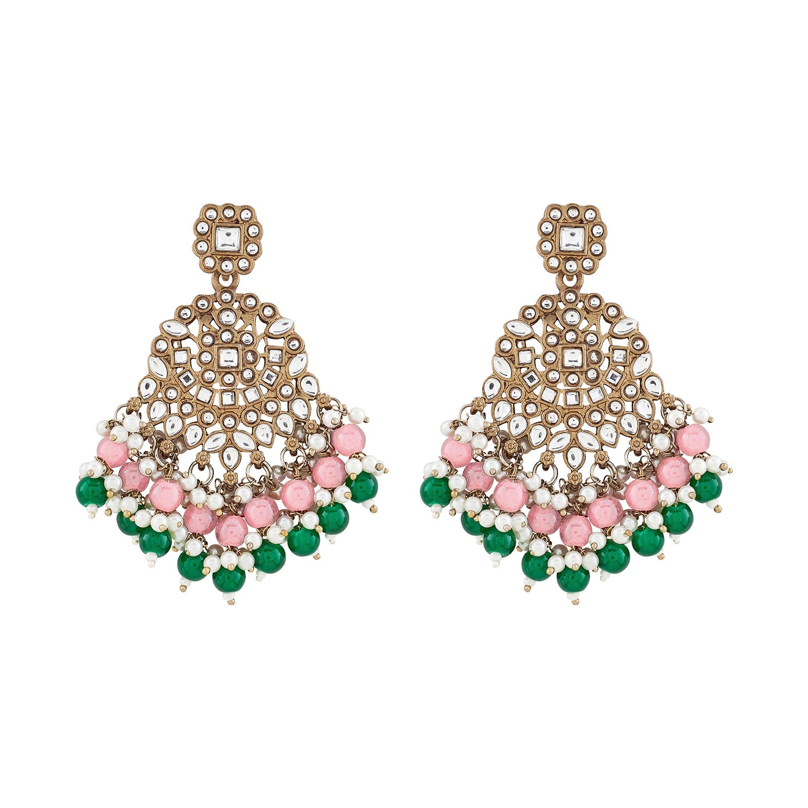 Teejh Nur Pink and Green Bead Gold Earrings