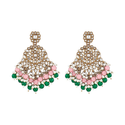 Teejh Nur Pink and Green Bead Gold Earrings