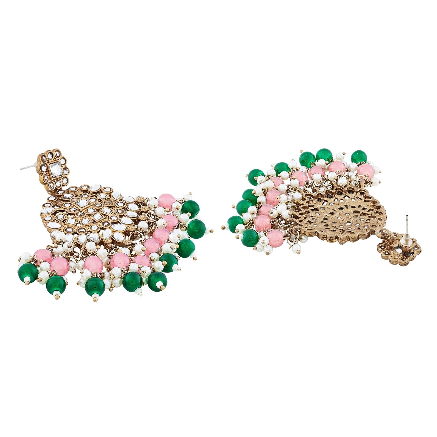 Teejh Nur Pink and Green Bead Gold Earrings