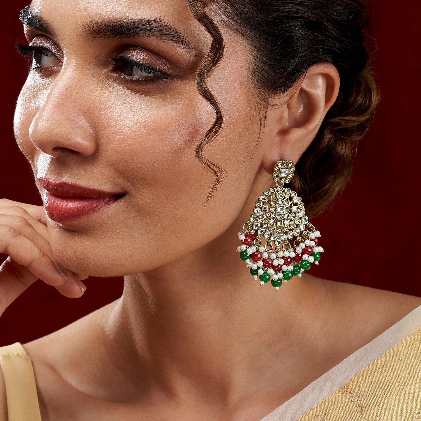 Teejh Nur Red and Green Bead Gold Earrings