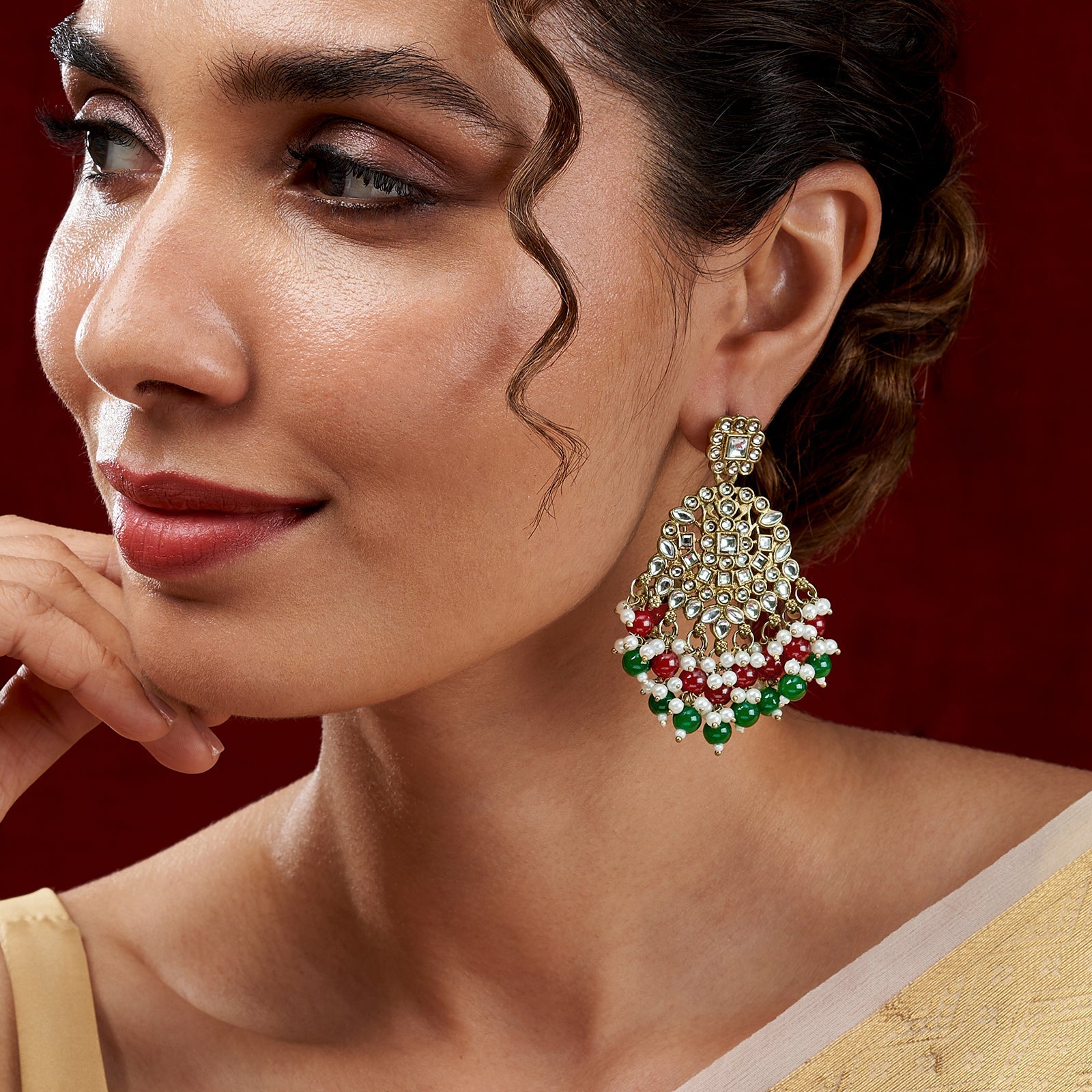 Teejh Nur Red and Green Bead Gold Earrings